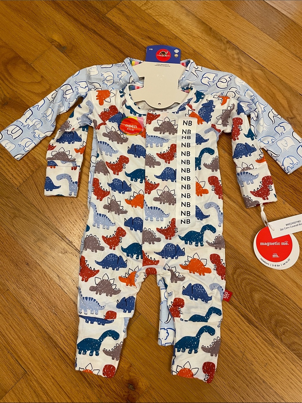 Magnetic Me Baby 2 Pack Convertible Coverall Set. Size Newborn Multi- Dino. NEW! - Picture 8 of 11